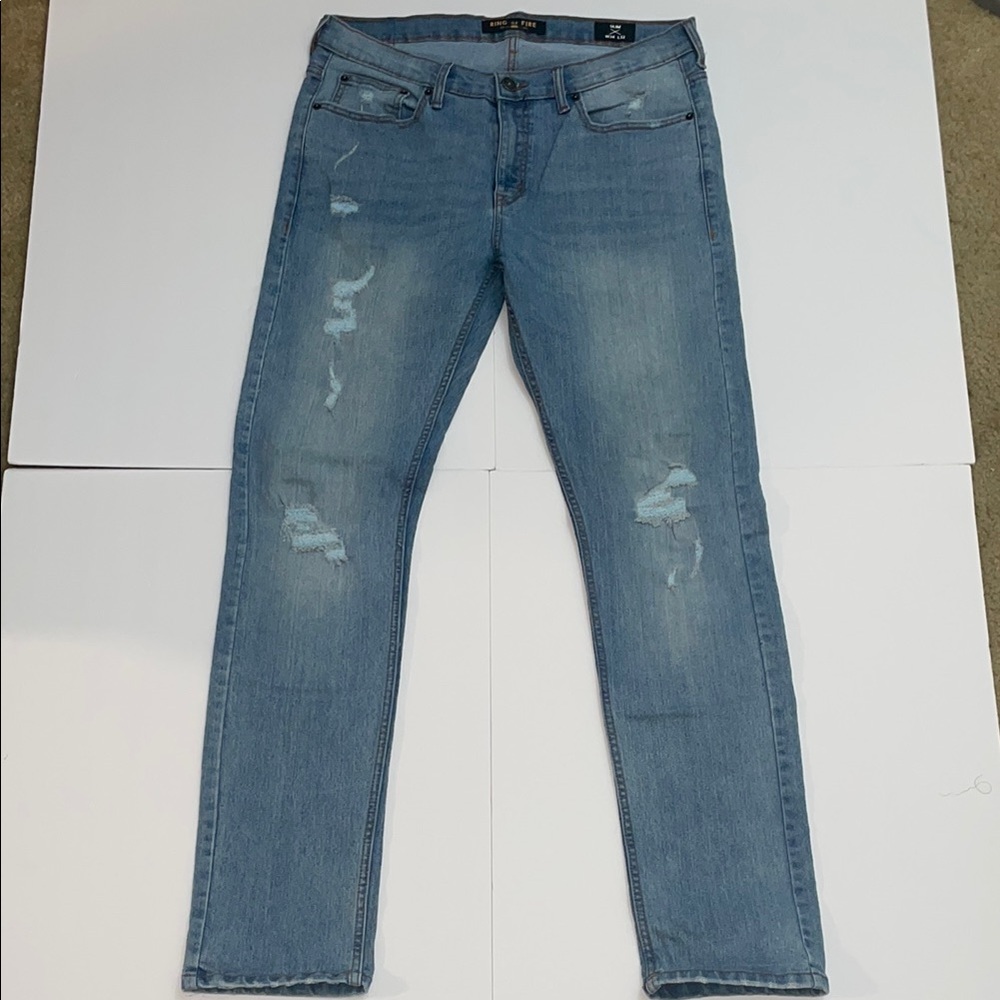 Ring of Fire Blue Slim Jeans Distressed Denim